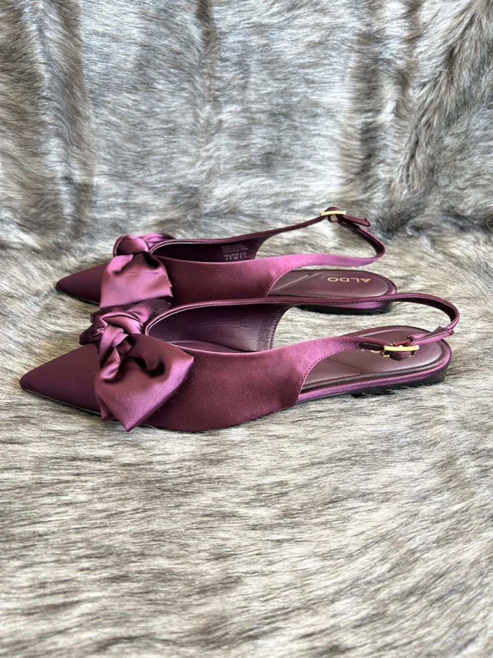 ALDO Bow Pointed-Toe Slingback Ballerina Festive Flats in Plum Women’s 9 - Picture 3 of 11